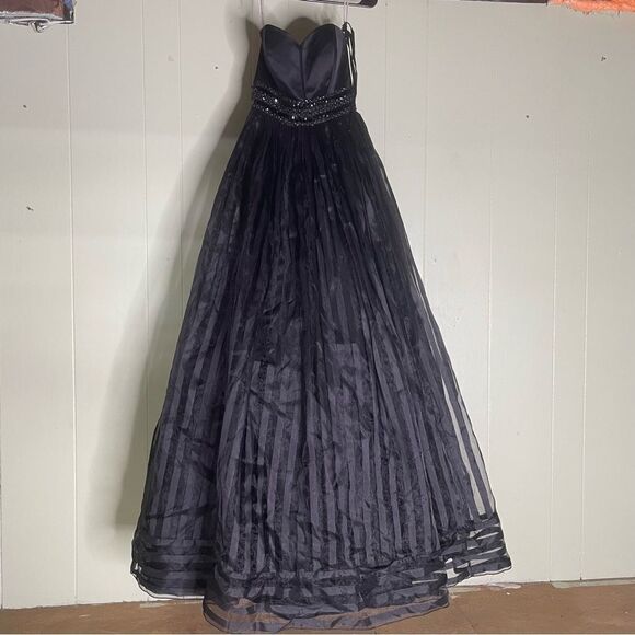 Rachel Allan Black Prom Gown Black Flowy Maxi Dress 6920 Size 4‎ - Picture 3 of 10